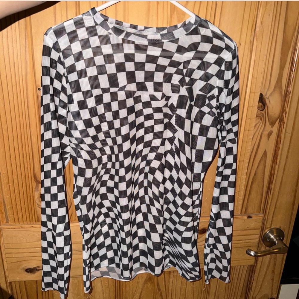 Black and White Checkered Long Sleeve Shirt